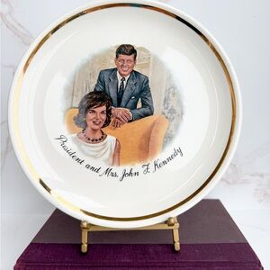 Vintage 1960s JFK & Jackie Commemorative Gold-Banded Plate